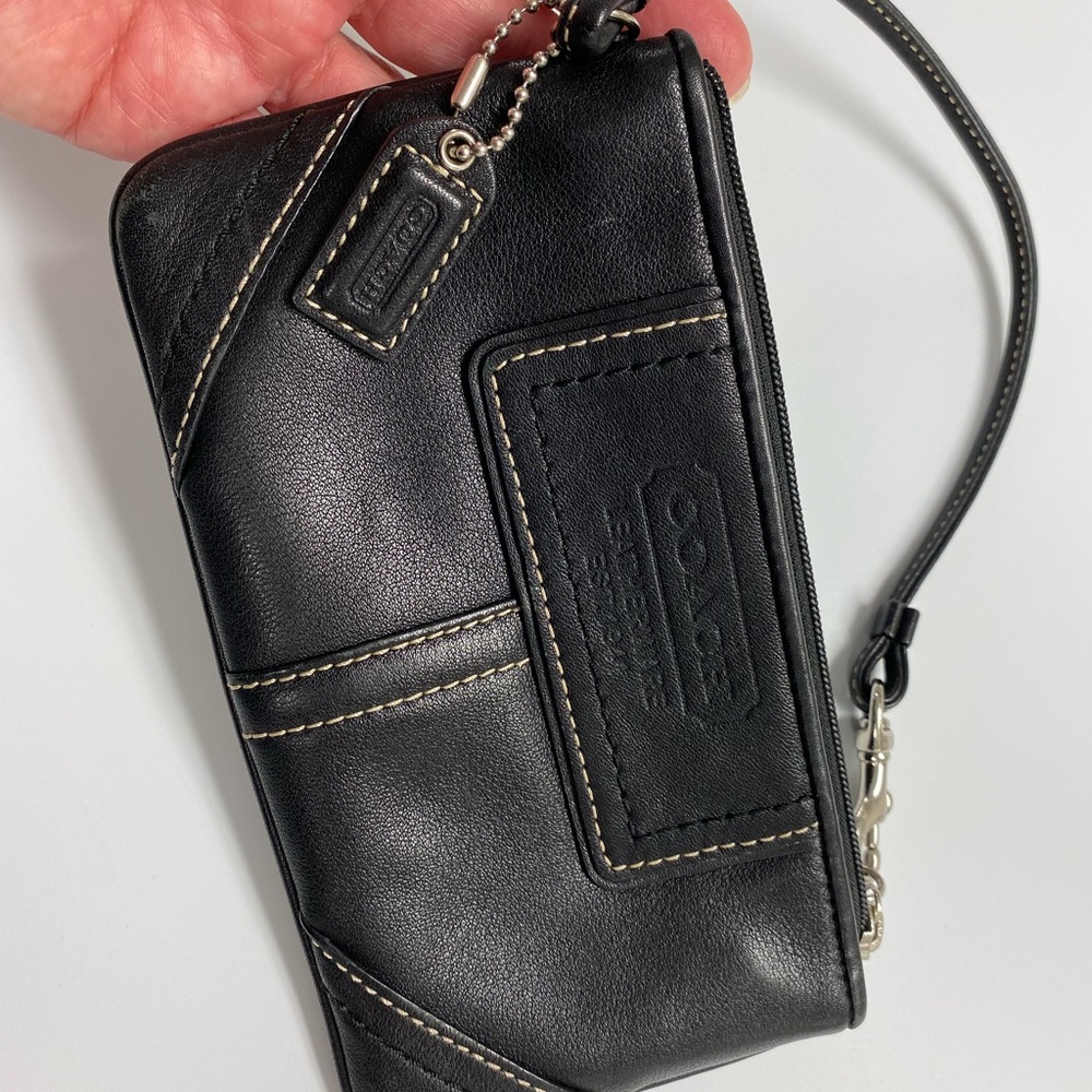 Coach black leather wrist wallet